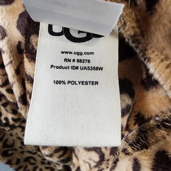 UGG Miranda Double Face Fleece Hooded Robe Women's M Live Oak Leopard Pockets - Picture 14 of 15